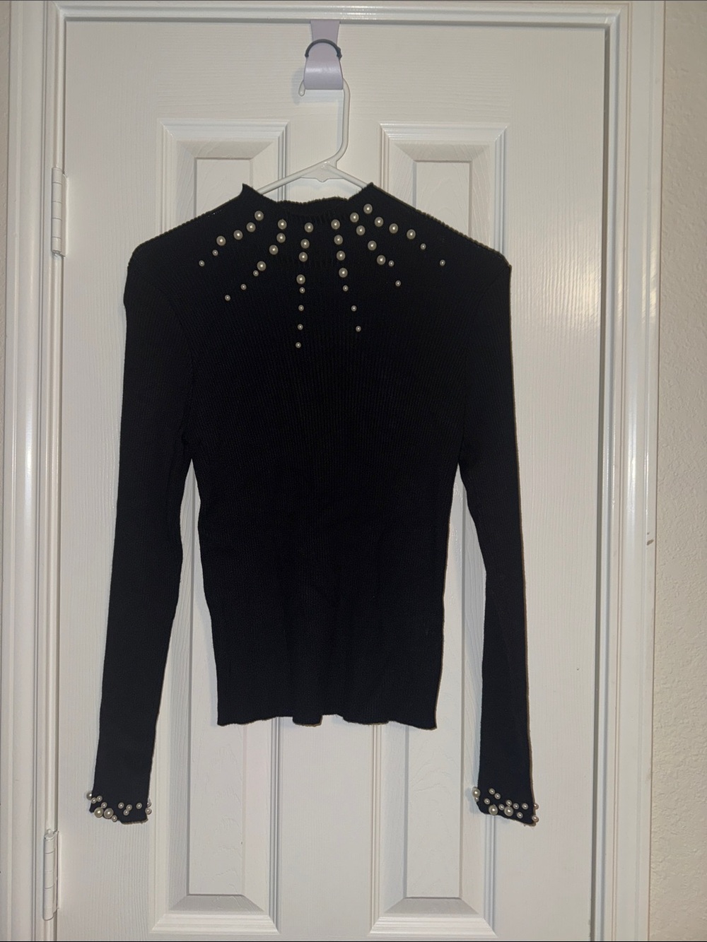 Black Long-Sleeve Studded Knit Top